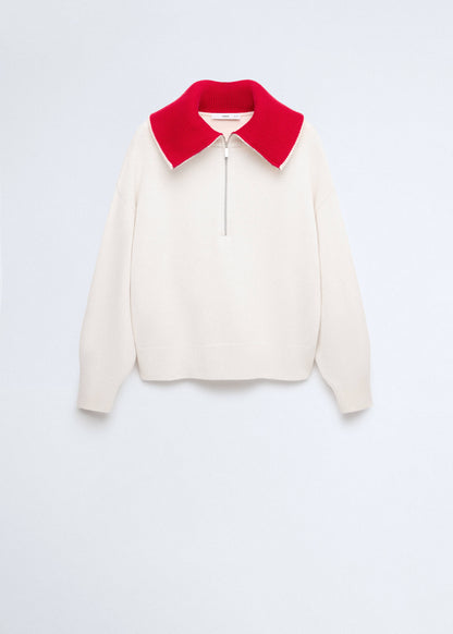 Wool sweater with contrast collar