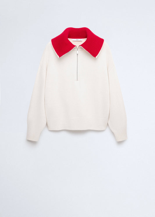 Wool sweater with contrast collar