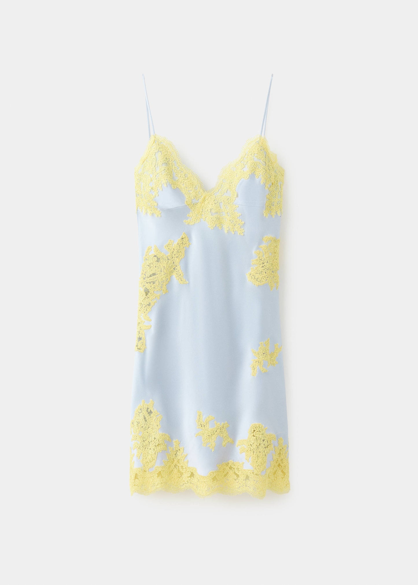 Satin dress with relief lace