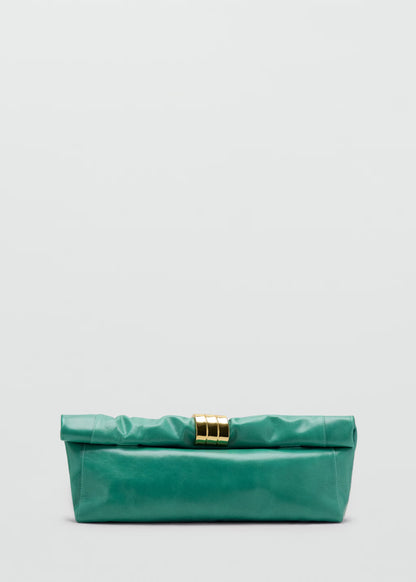 Leather clutch bag with metallic appliqué