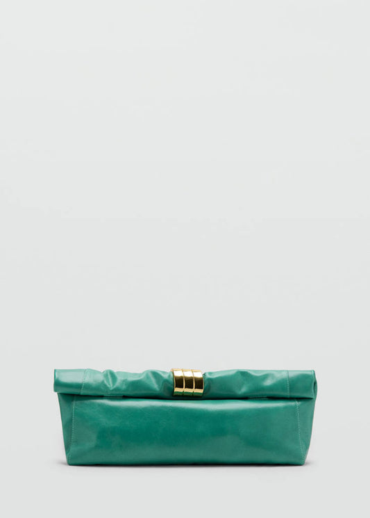 Leather clutch bag with metallic appliqué