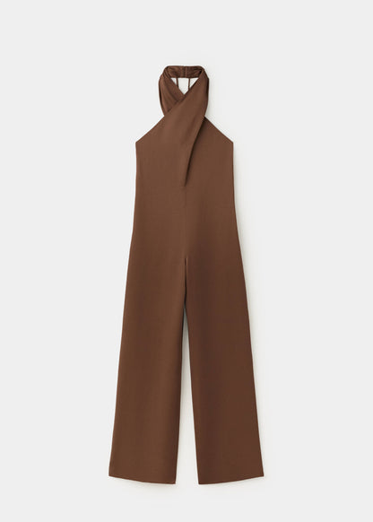 Wrap neckline satin jumpsuit