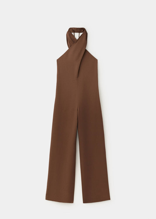 Wrap neckline satin jumpsuit
