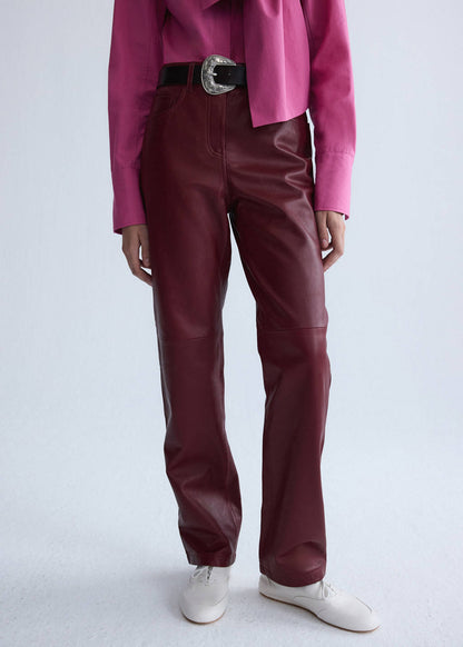 Straight-fit leather trousers