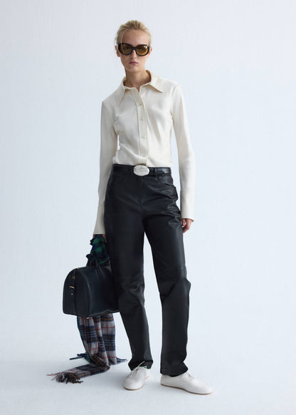Straight-fit leather trousers