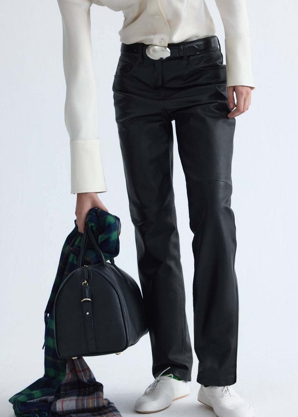 Straight-fit leather trousers