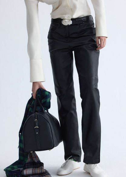 Straight-fit leather trousers