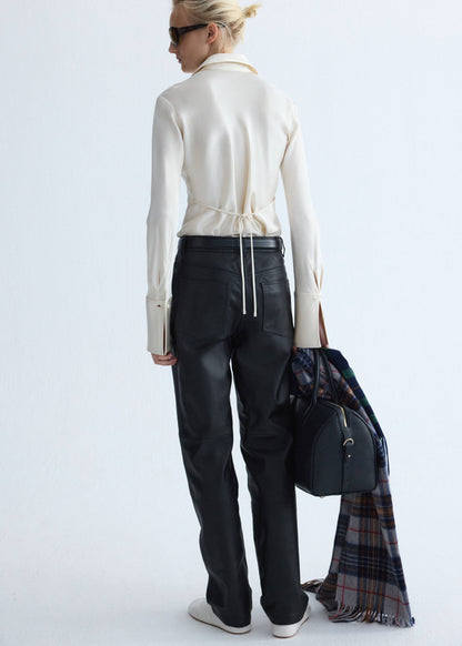 Straight-fit leather trousers