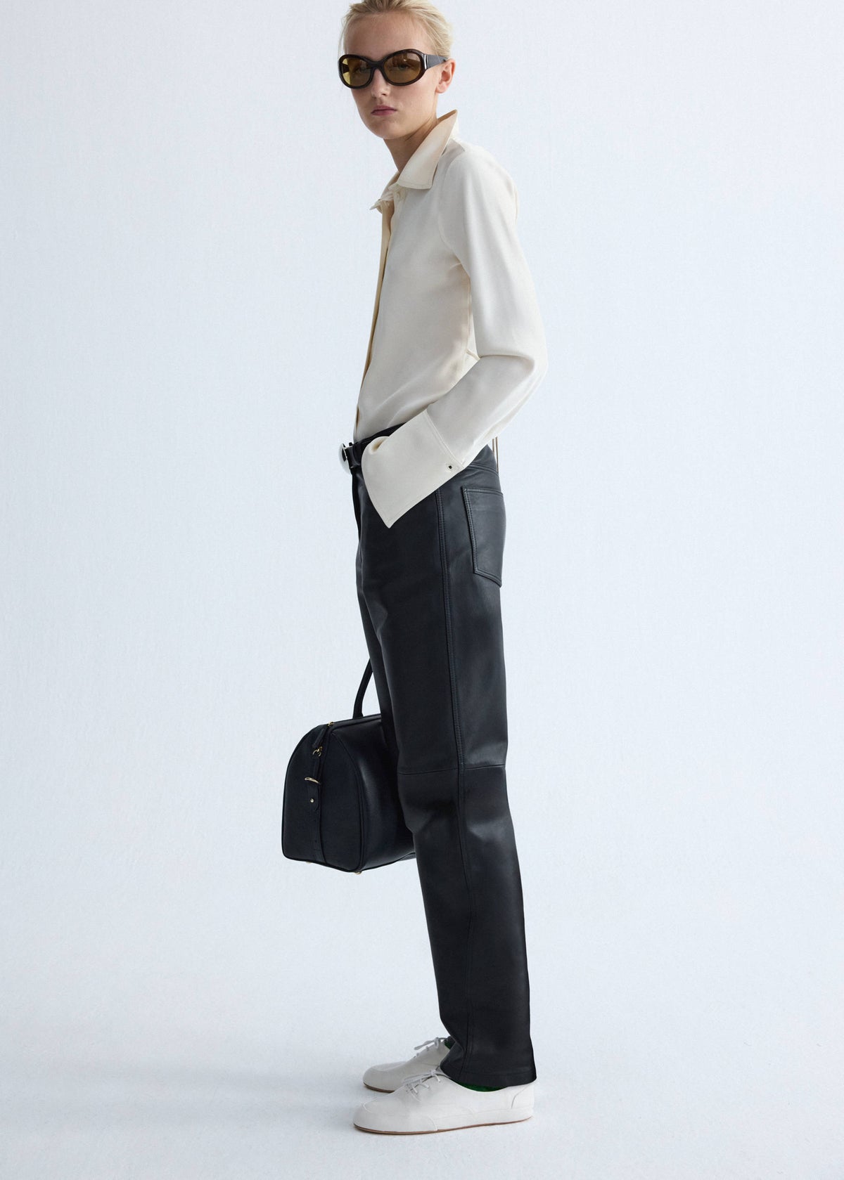 Straight-fit leather trousers