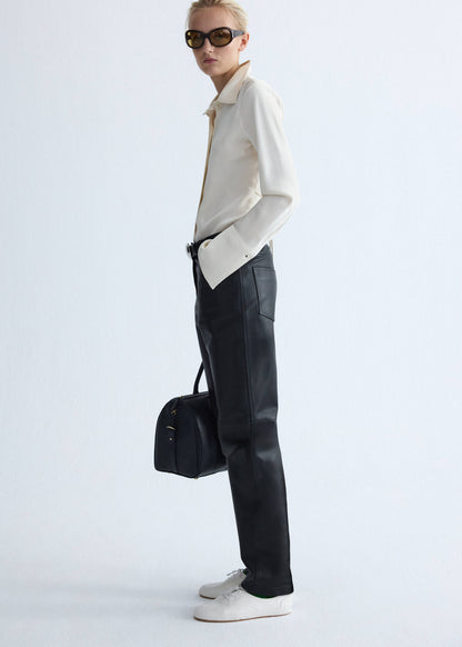 Straight-fit leather trousers
