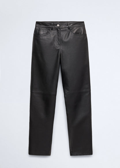 Straight-fit leather trousers