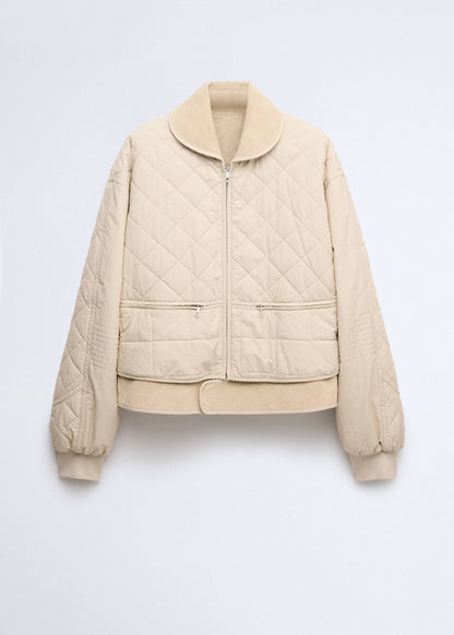 Quilted jacket with leather panels