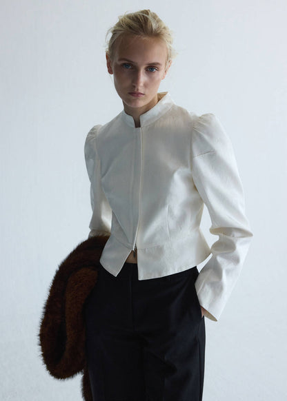 Jacquard jacket with stand collar