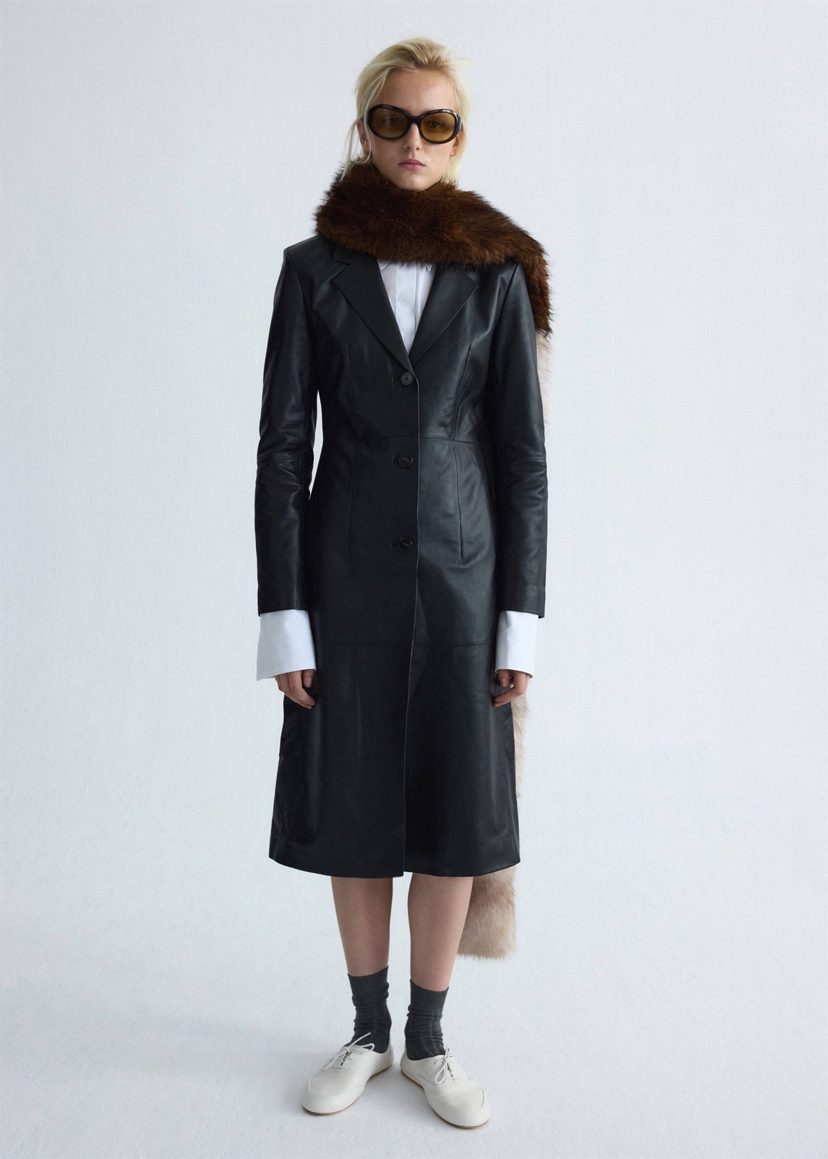Leather coat with lapels