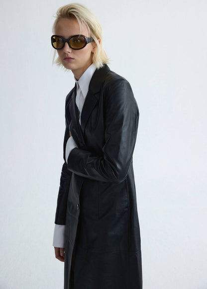 Leather coat with lapels