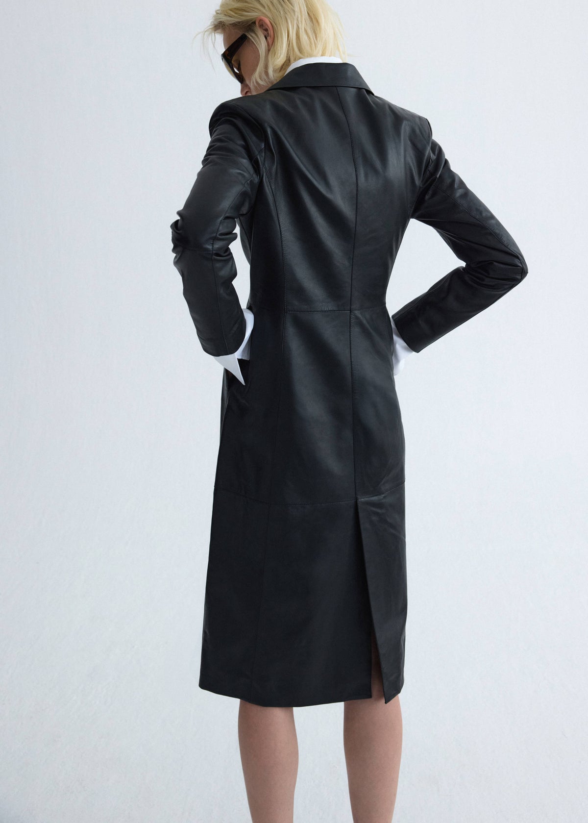 Leather coat with lapels