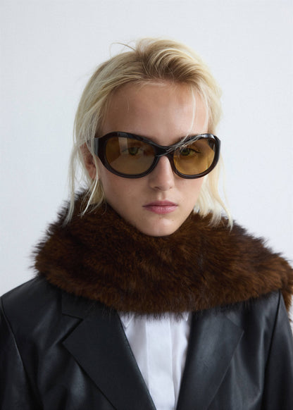 Leather coat with lapels