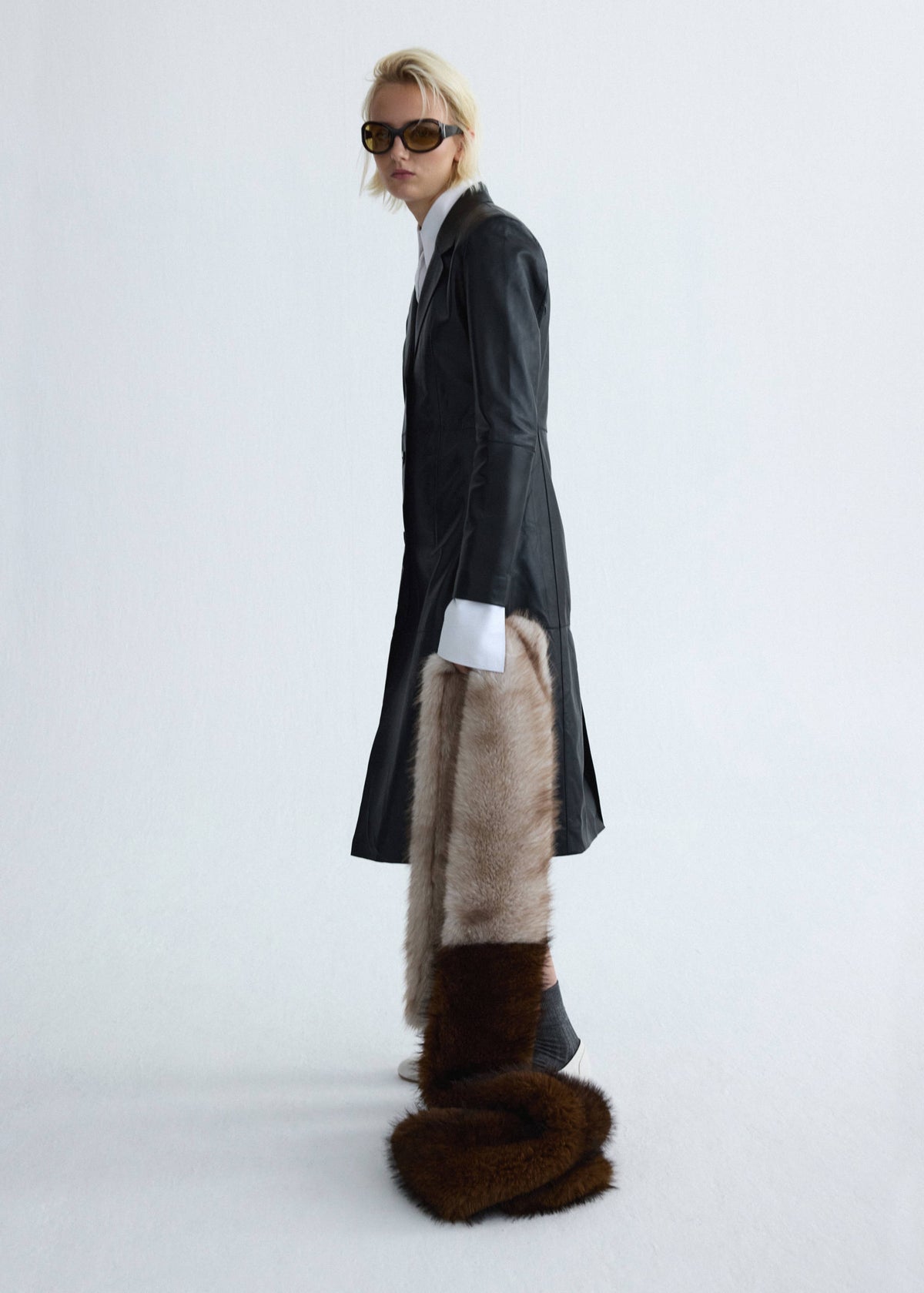 Leather coat with lapels