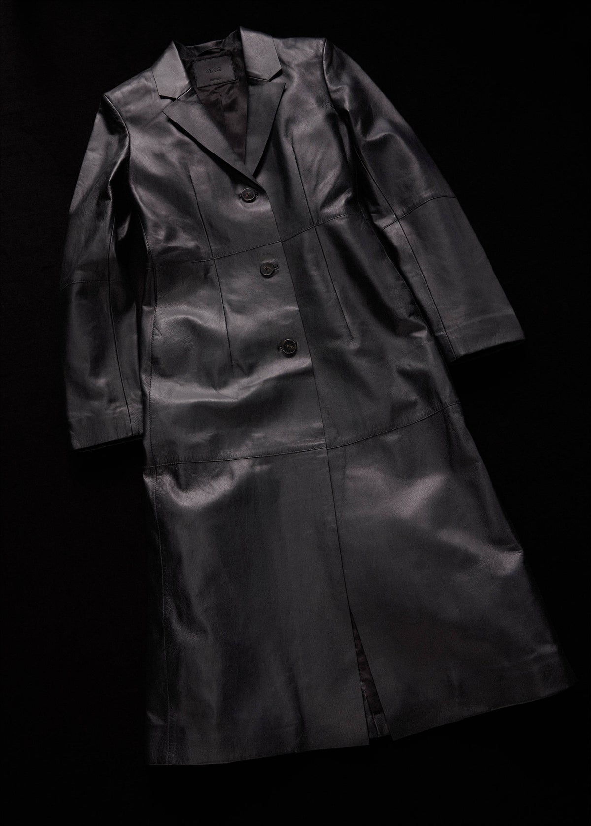 Leather coat with lapels