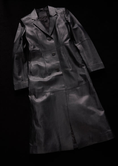 Leather coat with lapels