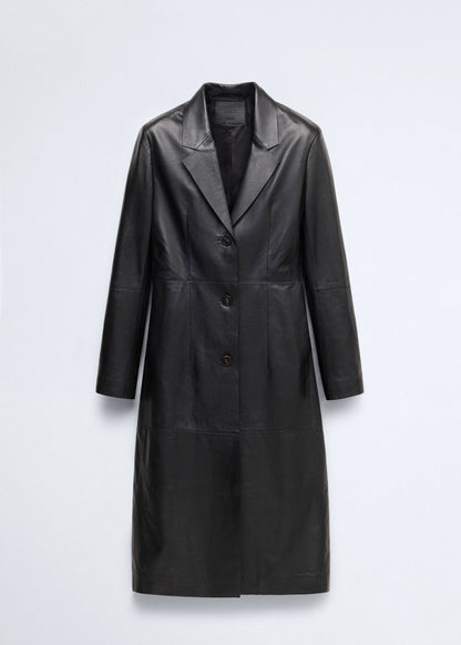 Leather coat with lapels
