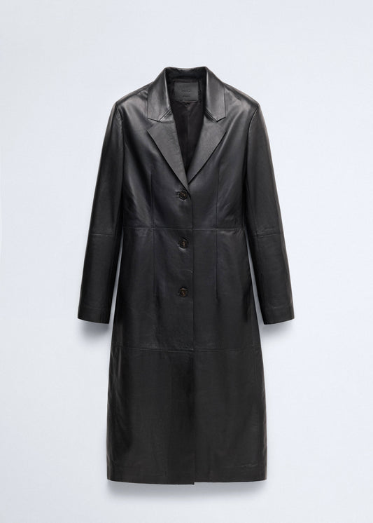 Leather coat with lapels