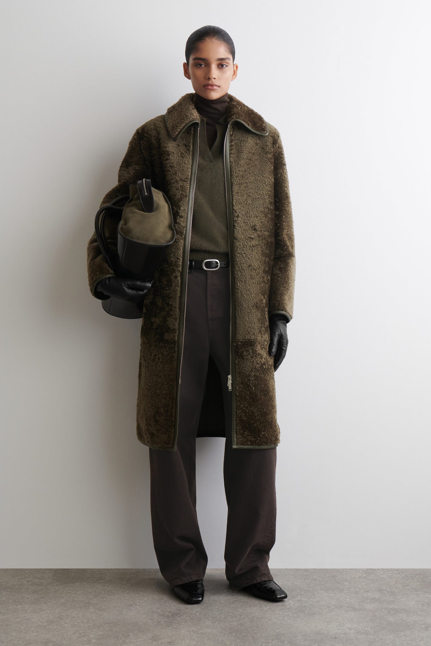Leather-Bonded Shearling Coat