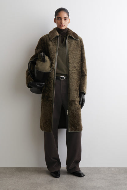 Leather-Bonded Shearling Coat