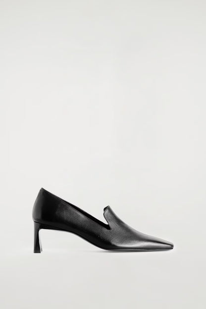 Angular Leather Heeled Loafers