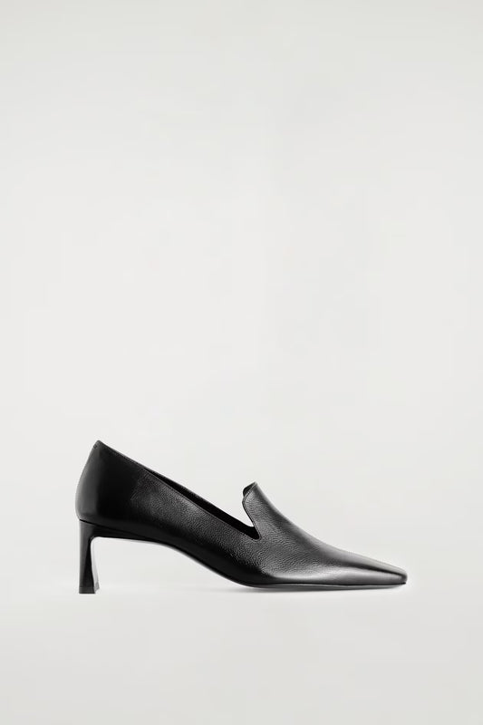 Angular Leather Heeled Loafers