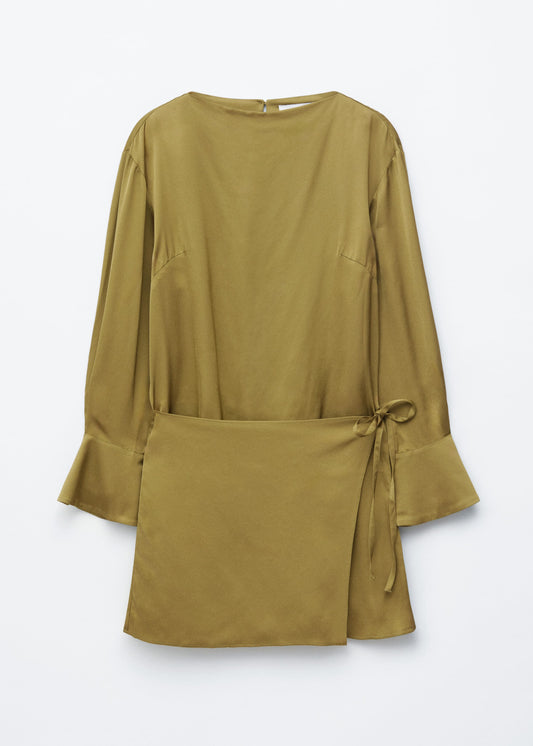 Satin Tie-Closure Mini Dress