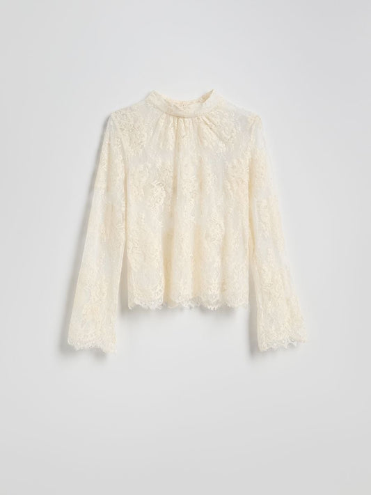 Lace blouse with standing collar