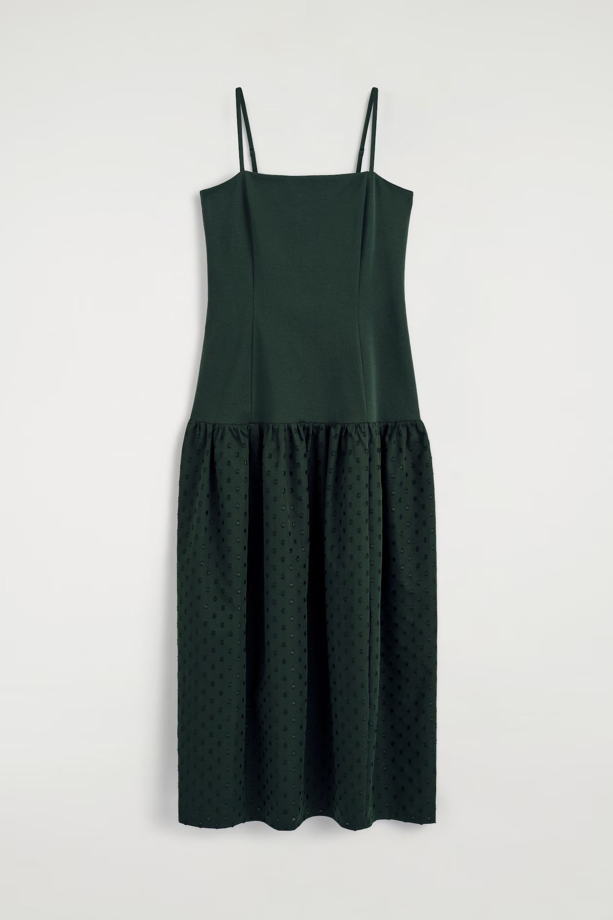 Polka-dot sculpted dropped-waist dress
