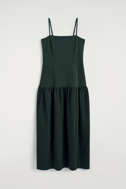 Polka-dot sculpted dropped-waist dress