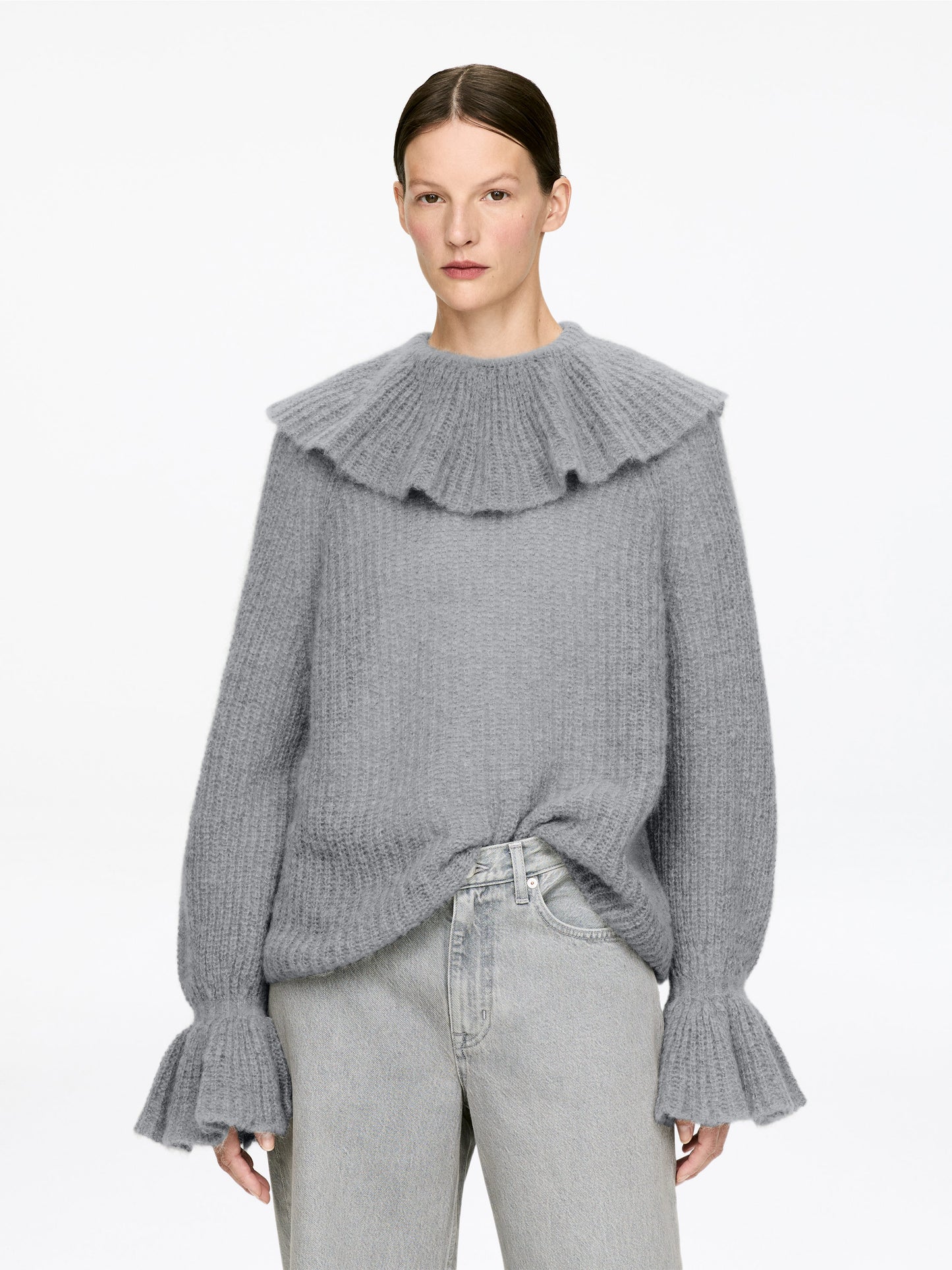 Mohair-Wool Blend Ruffle Jumper