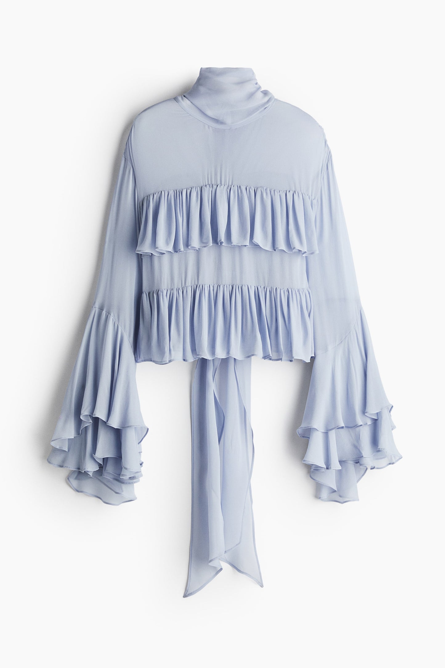 Flounced tie-neck blouse