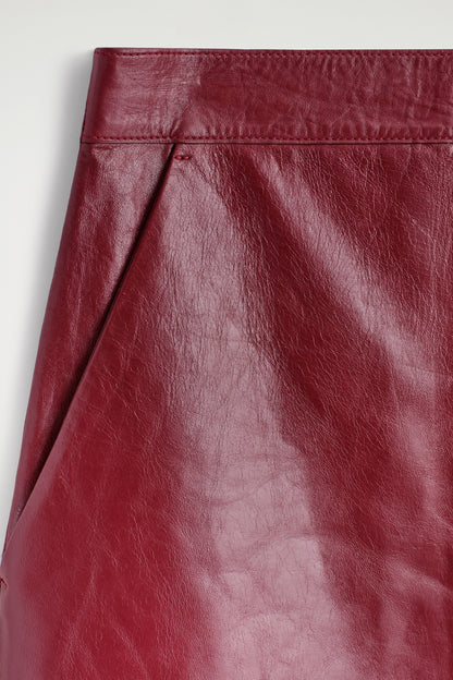 Pleated Textured-Leather Midi Skirt
