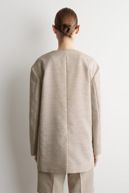 Structured Collarless Linen Blazer