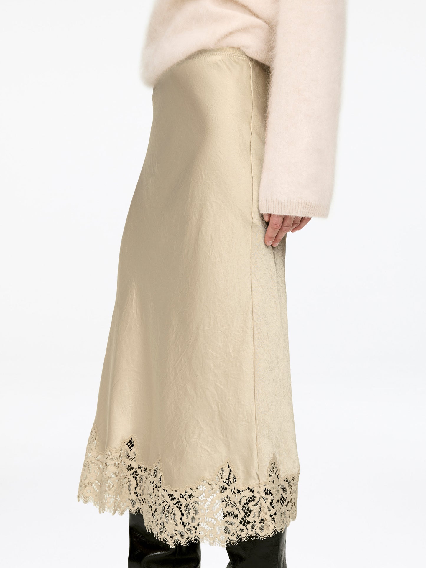 Lace-Detail Satin Skirt