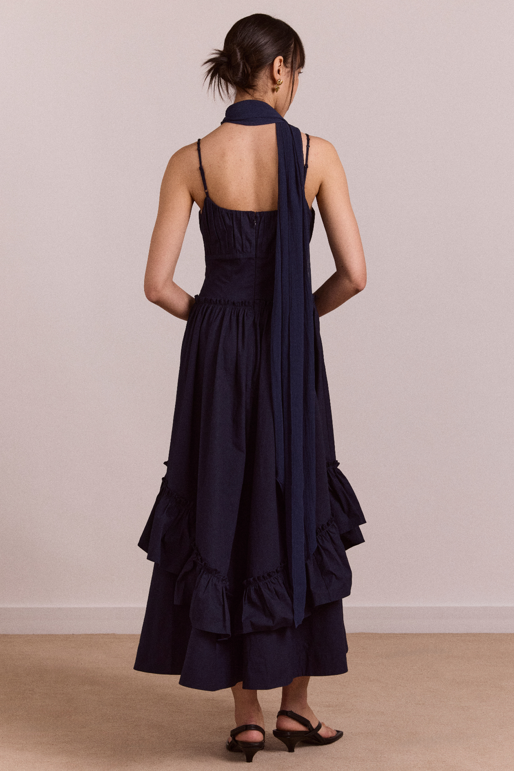Juno midi dress with sheer scarf