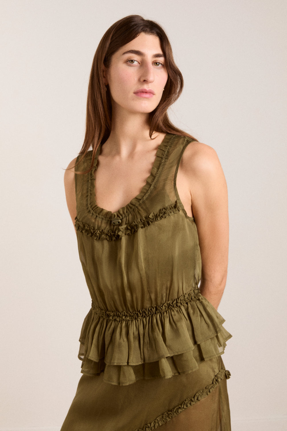 Sasha ruffle slip dress with cami