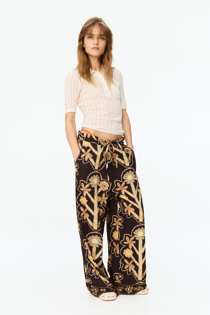 Floral-print twill trousers