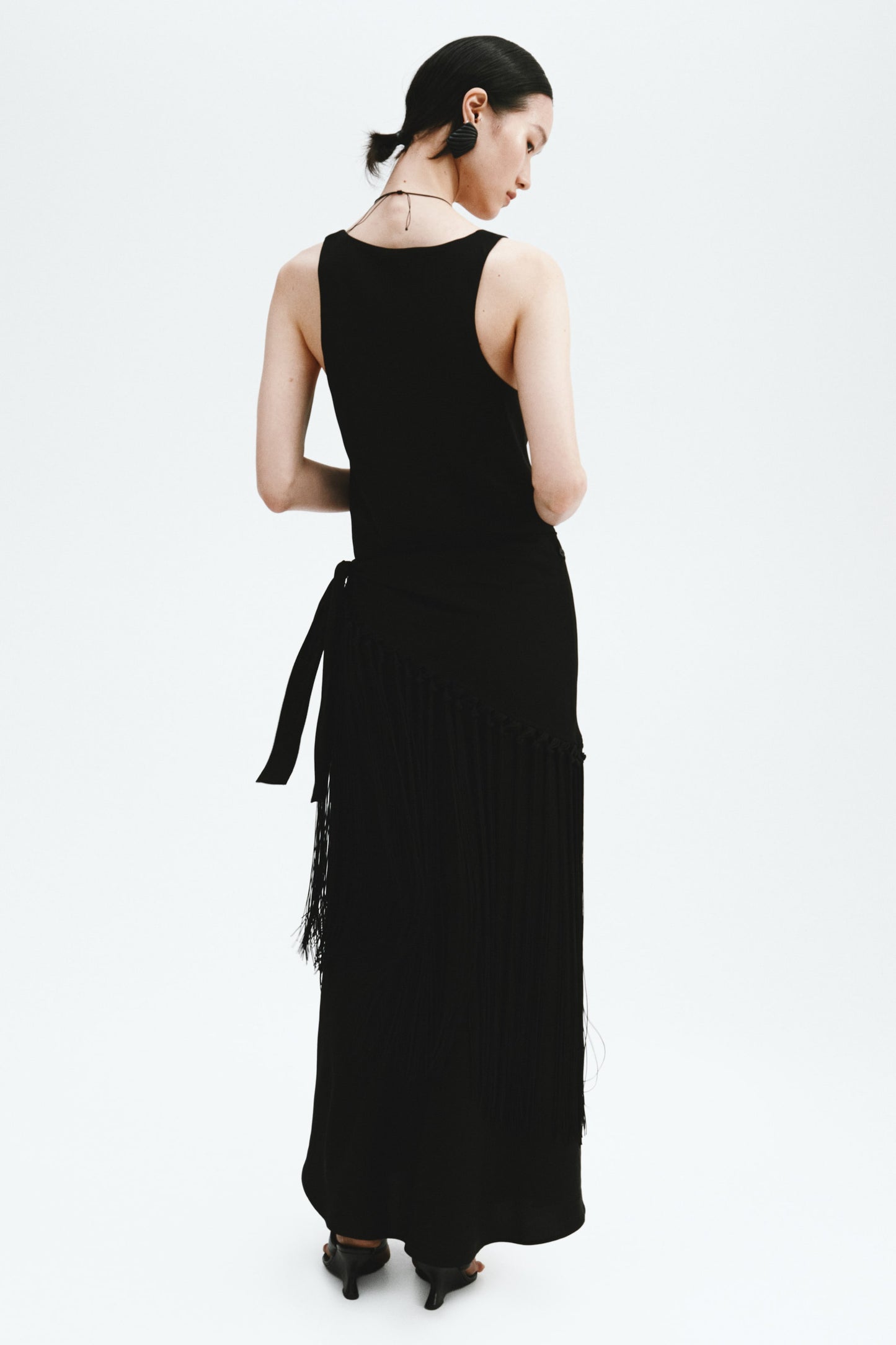 Linen-blend scarf-detail dress