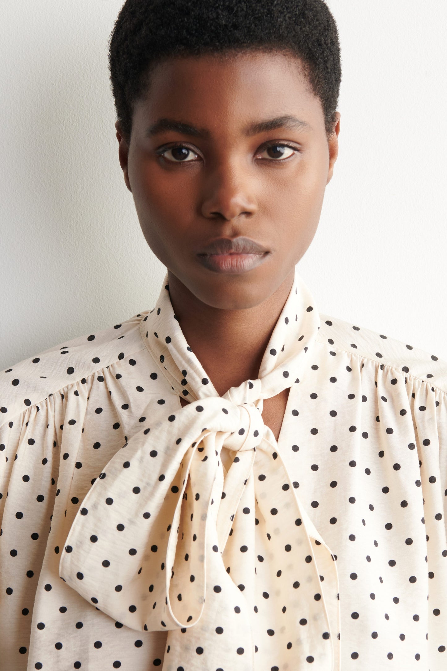 Scarf-Detail Polka-Dot Shirt