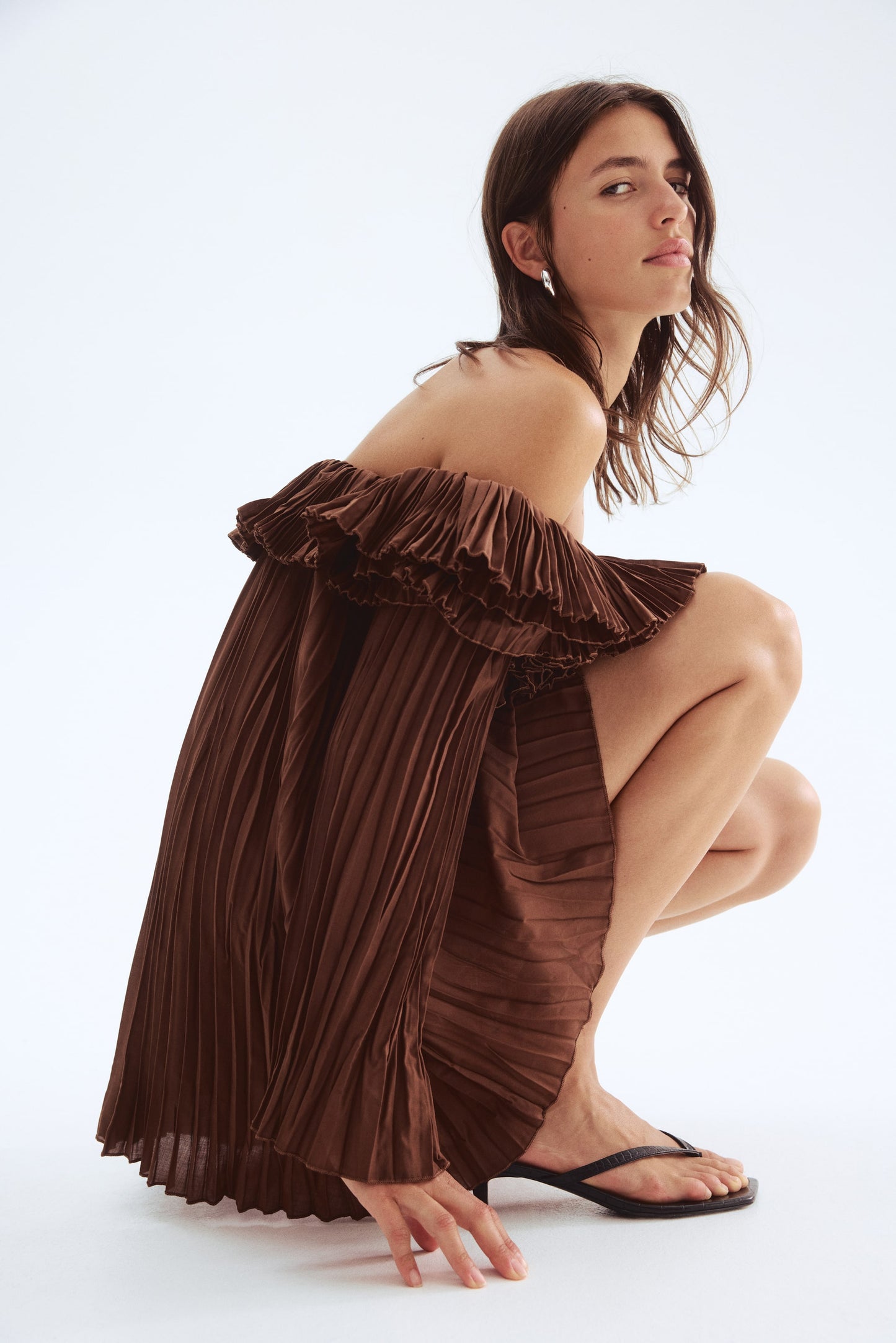 Pleated off-the-shoulder dress