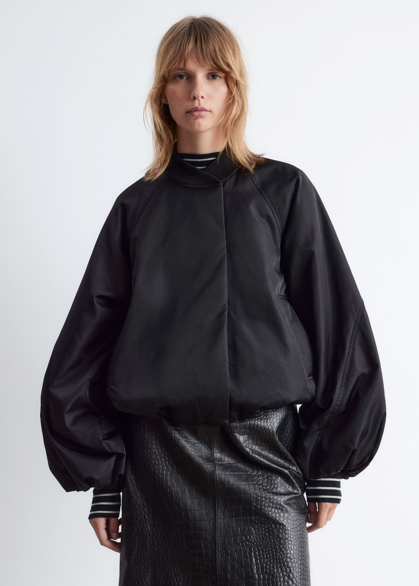 Voluminous-Sleeve Bomber Jacket