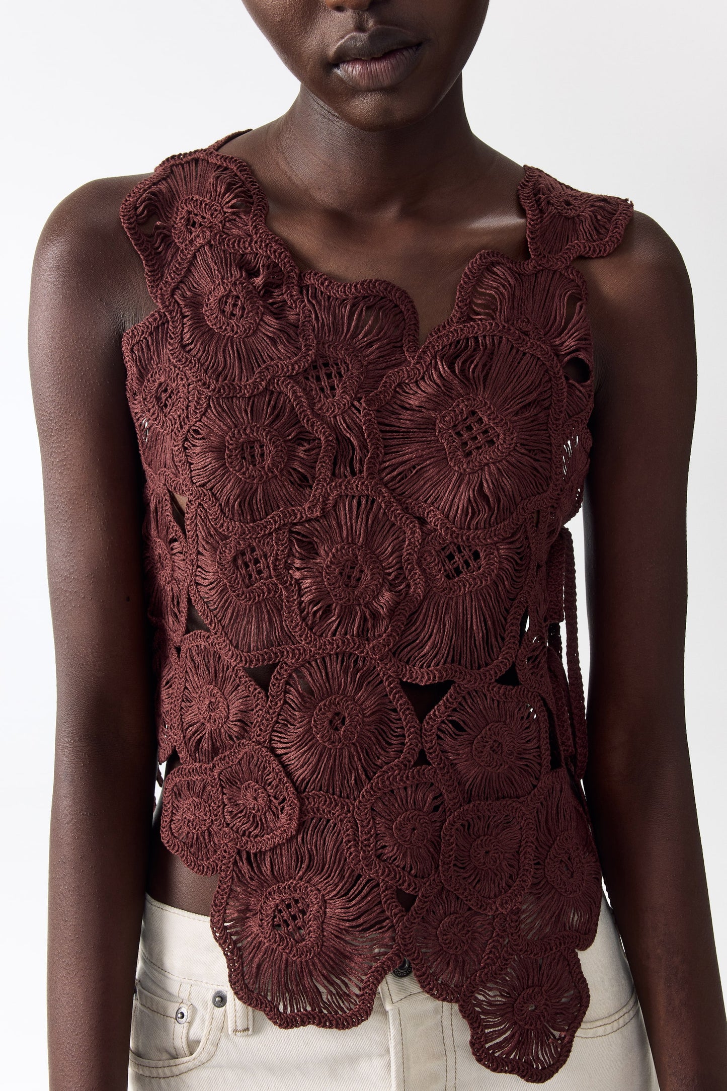 Asymmetric crochet-look top
