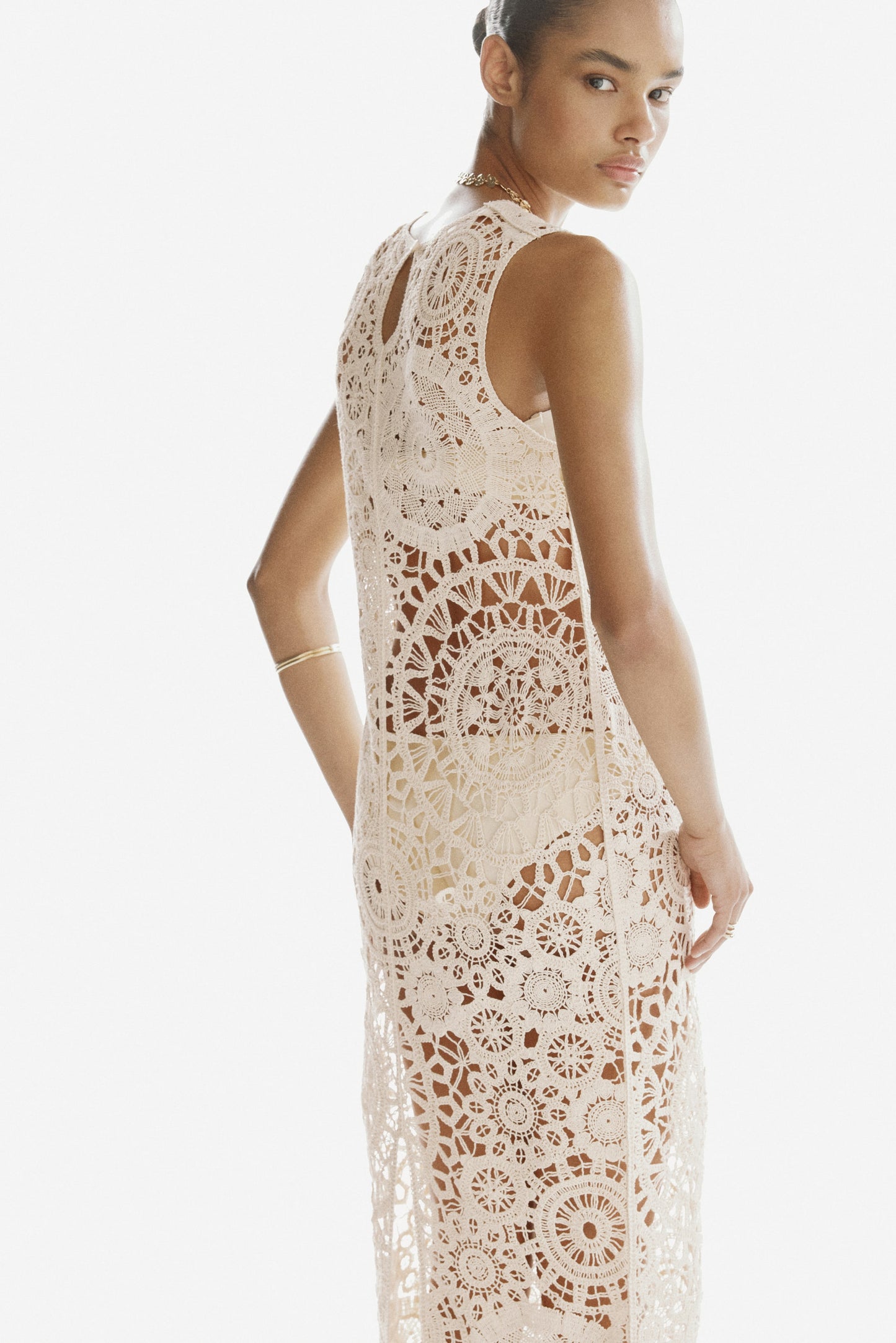Crochet-look cotton dress