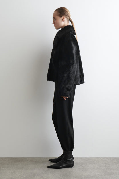 Collared Pony Hair Leather Jacket