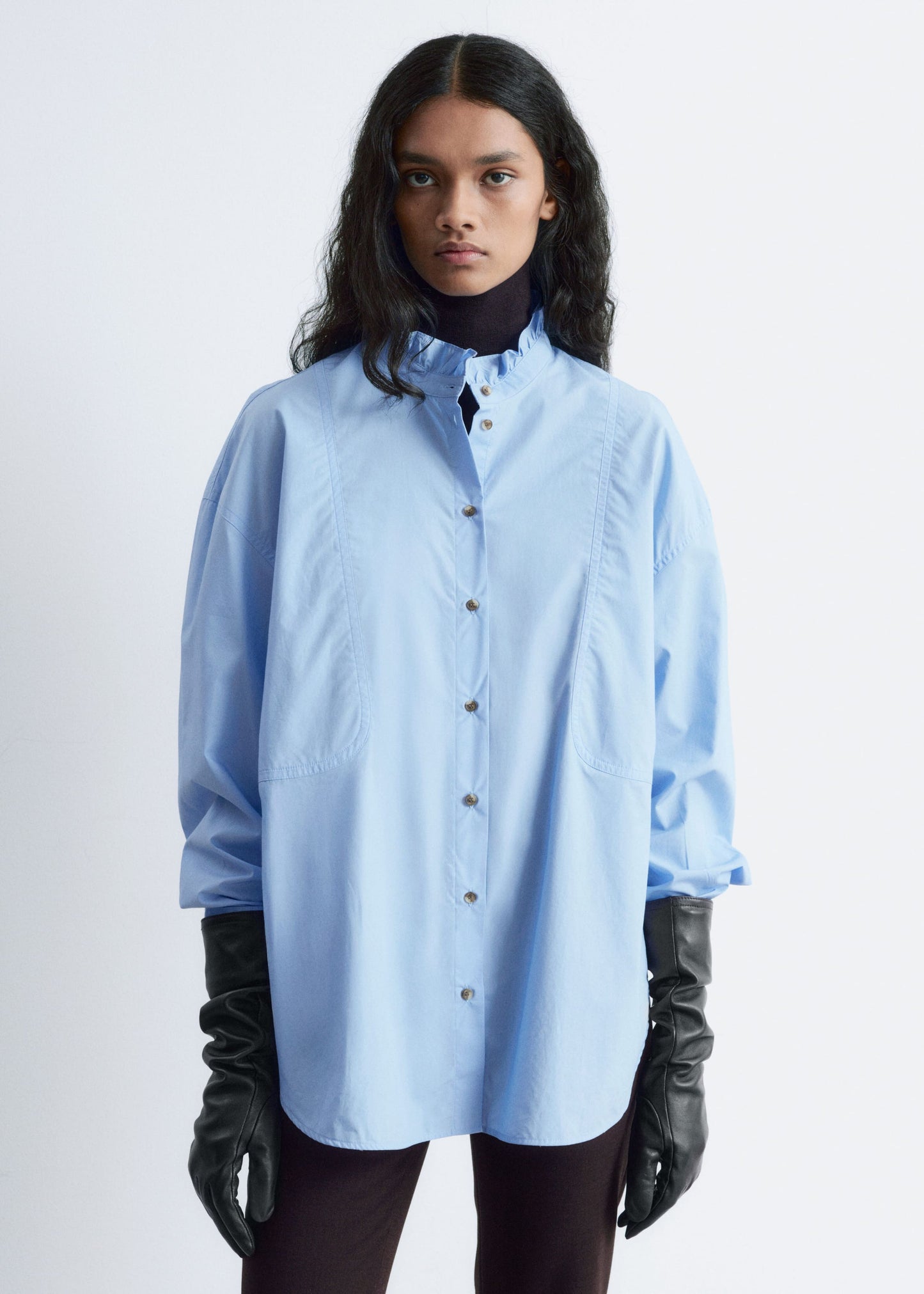 Long Stand-Collar Cotton Shirt